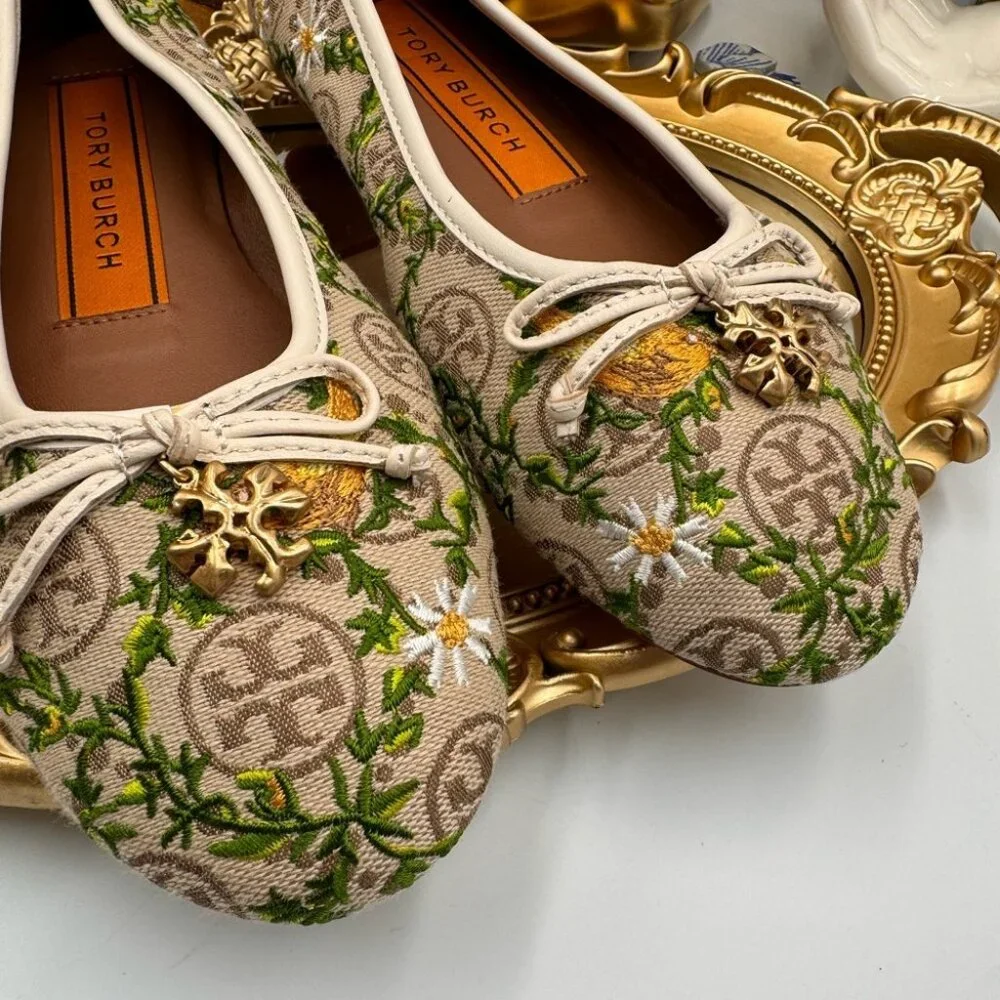 🆕 TORY BURCH 🧿 BNWOB T Monogram Tory Charm Ballet Flat - Size 5.5 - Picture 2 of 14